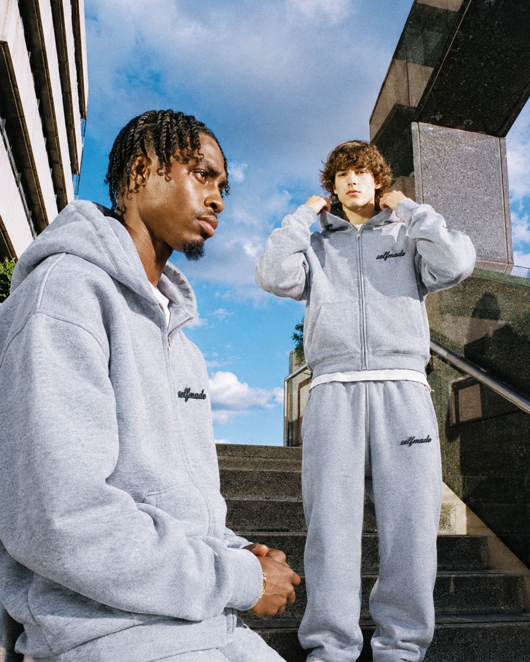 SELFMADE grey tracksuit campaign