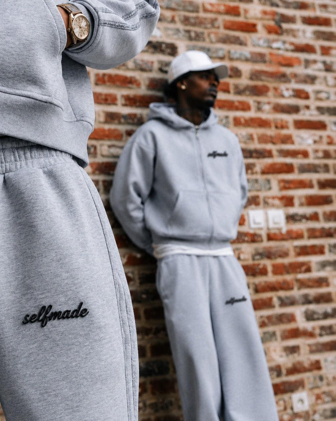 SELFMADE grey tracksuit detail campaign